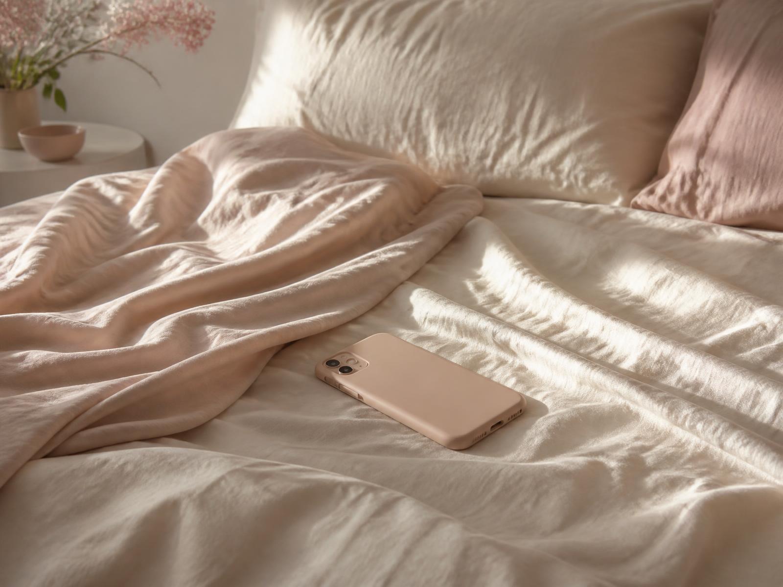 Morning light across cream bedding with a phone face down